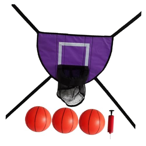 Baoblaze Trampolin-Basketballkorb, Basketballständer für Kinder und Erwachsene zum Dunking, Kinder-Basketballkorb, leichtes Baseboard, Violett, mit DREI Bällen von Baoblaze