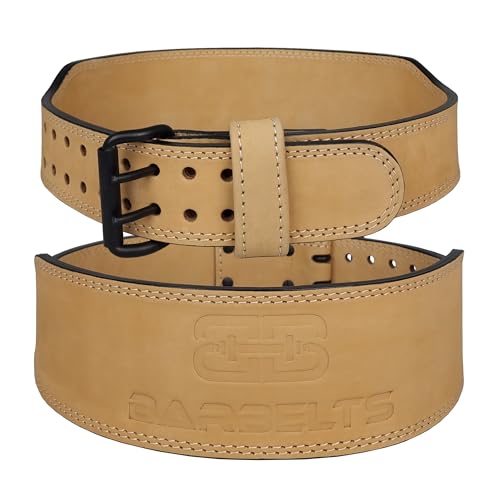 BARBELTS Premium Gewichthebergürtel aus Leder 8mm - Bodybuild Gürtel, Krafttraining, Crossfit, Leder Gewichtheben Gürtel - für Damen und Herren (Sand, L) von Barbelts