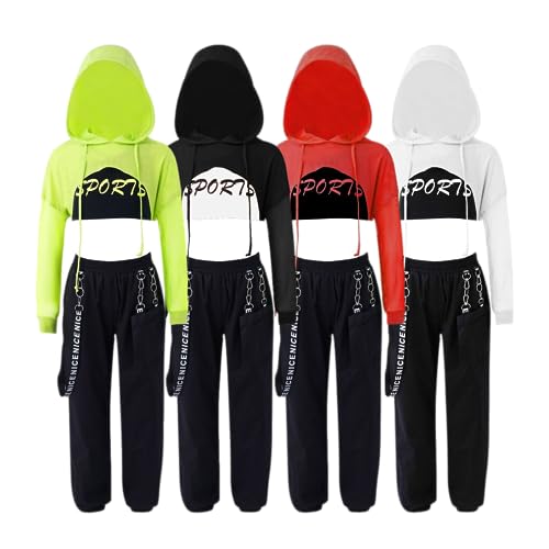 Barielle 10011 Dreiteiliges Hip Hop Outfit für Kinder, Hoodie mit Netzärmel, Crop Top, Cargohose mit Kettendesign, Tanzoutfit, Rot, 170-176 Barielle 10011 Dreiteiliges Hip Hop Outfit für Kinder, Hoodie mit Netzärmel, Crop Top, Cargohose mit Kettendesign, Tanzoutfit, Rot, 170-176 von Barielle