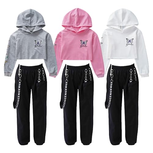 Barielle 10013 Zweiteiliges Hip Hop Outfit für Kinder, Bauchfreier Hoodie, Cargohose mit Kettendesign, Tanzoutfit, Grau, 158-164 Barielle 10013 Zweiteiliges Hip Hop Outfit für Kinder, Bauchfreier Hoodie, Cargohose mit Kettendesign, Tanzoutfit, Grau, 158-164 von Barielle