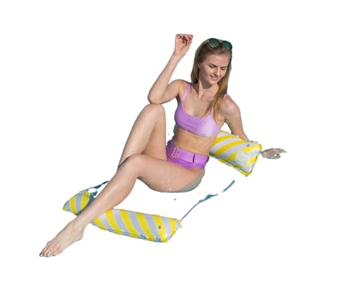 BaronHong Schwimmende Hängematte für Swimmingpools mit Obstmotiv – Aufblasbare Schwimmhilfen für Erwachsene, tragbare Flöße, Loungesessel für Strandpartys (gelbe Streifen, M) von BaronHong