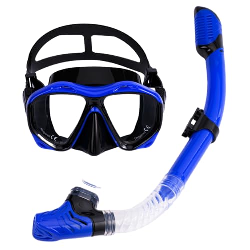 Schnorchelmasken-Ausrüstungsset für Erwachsene, Antibeschlag-Tauchausrüstung, Tauchmaske mit Panoramablick, Schnorchelbrille aus gehärtetem Glas zum Schwimmen (blau, M) von BaronHong