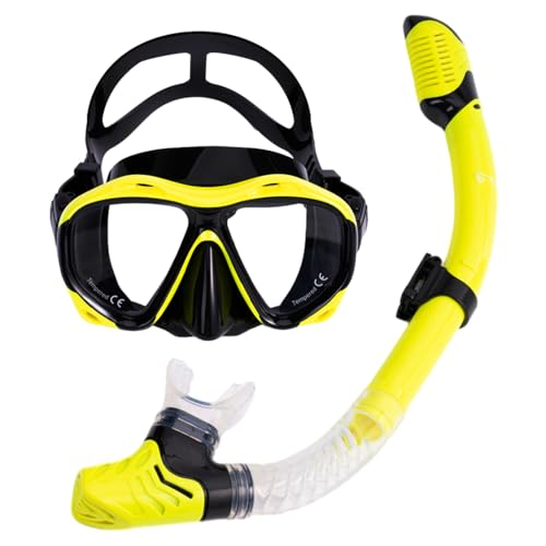 Schnorchelmasken-Ausrüstungsset für Erwachsene, Antibeschlag-Tauchausrüstung, Tauchmaske mit Panoramablick, Schnorchelbrille aus gehärtetem Glas zum Schwimmen (gelb, M) von BaronHong