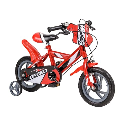 Baroni Toys Rotes Kinderfahrrad mit gepflasterten Rädern, Klingel, dekorativem Schild und Stützrädern inklusive, Sportfahrrad für Kinder aus Stahl, Fahrrad für Kinder von 4 bis 7 Jahren, Größe 12 Zoll Baroni Toys Rotes Kinderfahrrad mit gepflasterten Rädern, Klingel, dekorativem Schild und Stützrädern inklusive, Sportfahrrad für Kinder aus Stahl, Fahrrad für Kinder von 4 bis 7 Jahren, Größe 12 Zoll von Baroni Toys