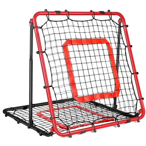 BaseGoal Baseball- und Softball-Rückprallnetz, Baseball-Rebounder, Volleyball-Rebounder, Pitch-Back-Netz, Multi-Sport-Trainings-Rebounder, mit Aufstellziel, leicht verstellbare Winkel von BaseGoal