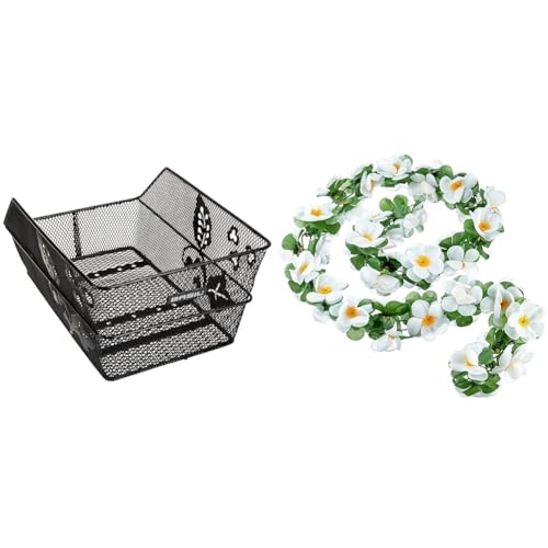 Basil 11175 Cento Flower Fahrradkorb, Schwarz, 47 cm x 31 cm x 21 cm & Blumengirlande Flower Garland, weiß, One Size, 50182 Basil 11175 Cento Flower Fahrradkorb, Schwarz, 47 cm x 31 cm x 21 cm & Blumengirlande Flower Garland, weiß, One Size, 50182 von Basil
