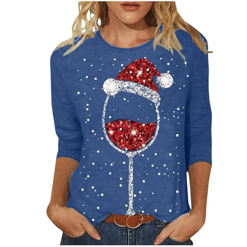 3/4 arm Weihnachtsbluse Damen Lustig - Weihnachtsshirt Rundhals Pullover Tshirt Leichte Bluse Klassische Weihnachts Oberteil Basic Tops Weihnachtspulli von Bastwahl