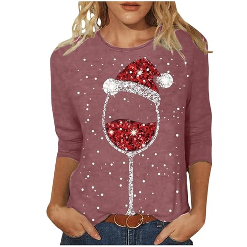 3/4 arm Weihnachtsbluse Damen Lustig - Weihnachtsshirt Rundhals Pullover Tshirt Leichte Bluse Klassische Weihnachts Oberteil Basic Tops Weihnachtspulli von Bastwahl