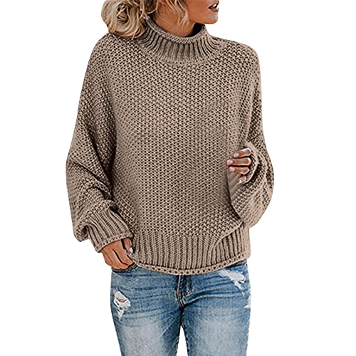 Bastwahl Baumwollpullover Damen Langarm - Grobstrick Casual Sweater Elegant Strickpullover Lässiges Stricken Pulli Oberteile Warm Einfarbig Wollpullover Pullover Oversized Langarm Sweatshirt Lose von Bastwahl