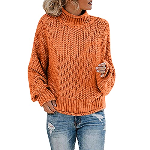 Bastwahl Baumwollpullover Damen Langarm - Grobstrick Casual Sweater Elegant Strickpullover Lässiges Stricken Pulli Oberteile Warm Einfarbig Wollpullover Pullover Oversized Langarm Sweatshirt Lose von Bastwahl