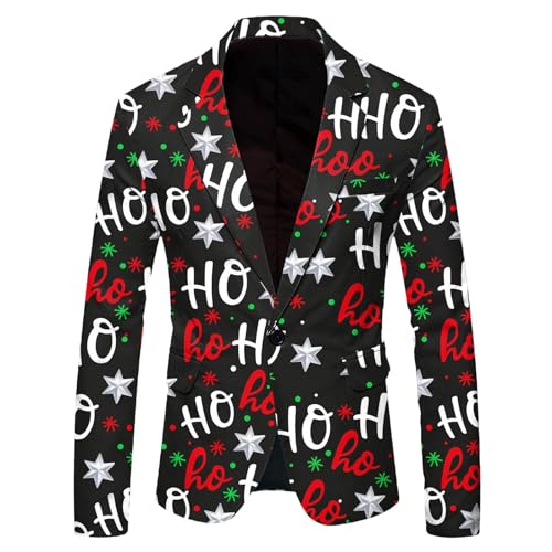 Bastwahl Herren Weihnachtsjacke Blazer - Sakko Weihnachten Slim Fit Blazer Freizeit Jackett Weihnachtsblazer Elk Print Jacke Schmaler Einreihiger Mantel Revers Freizeit Langarm Anzug Festlich Kostüm von Bastwahl