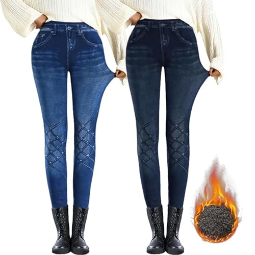 Bastwahl Jeggings Damen Stretch mit Taschen - Jeansoptik Leggings Skinny JeansoptikJeans High Waist Jogginghose Denim Stretch Hose mit Taschen Pants Fitnesshose Yogahose Streetwear von Bastwahl