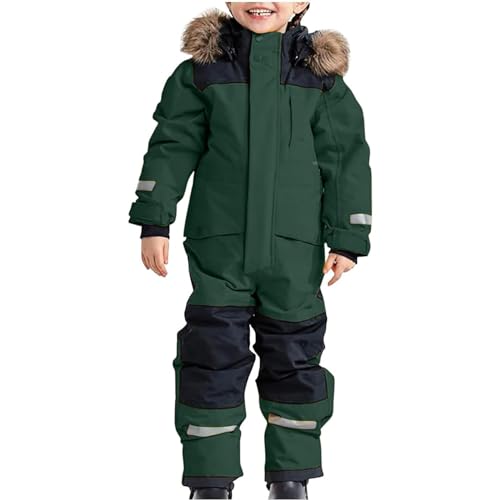 Bastwahl Kinder Schneeanzug Warmes Skioverall Unisex - Wasserdicht Skianzüge Winddicht Schneeoverall Outdoor Softshell Dicke Fellkragenkapuze Skijacke Skihose Einteiliges Reflektierenden Streifen von Bastwahl