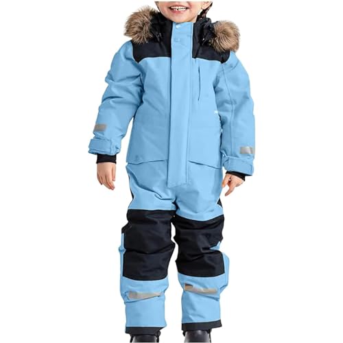 Bastwahl Kinder Schneeanzug Warmes Skioverall Unisex - Wasserdicht Skianzüge Winddicht Schneeoverall Outdoor Softshell Dicke Fellkragenkapuze Skijacke Skihose Einteiliges Reflektierenden Streifen von Bastwahl