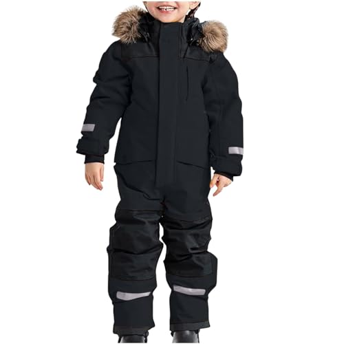 Bastwahl Kinder Schneeanzug Warmes Skioverall Unisex - Wasserdicht Skianzüge Winddicht Schneeoverall Outdoor Softshell Dicke Fellkragenkapuze Skijacke Skihose Einteiliges Reflektierenden Streifen von Bastwahl