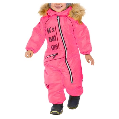 Bastwahl Kinder Schneeanzug Warmes Skioverall Unisex - Wasserdicht Skianzüge Winddicht Schneeoverall Outdoor Softshell Dicke Fellkragenkapuze Skijacke Skihose Einteiliges Reflektierenden Streifen von Bastwahl