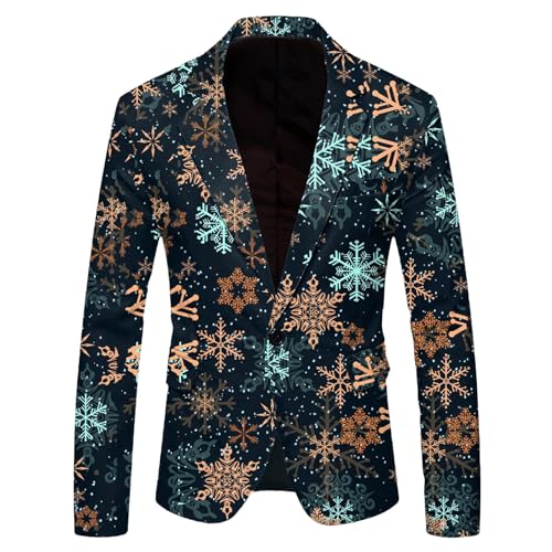 Bastwahl Last Christmas, Herren Weihnachtsjacke Blazer Sakko Weihnachten Slim Fit Blazer Freizeit Jackett Weihnachtsblazer Elk Print Jacke Schmaler Einreihiger Mantel Revers Freizeit Langarm von Bastwahl