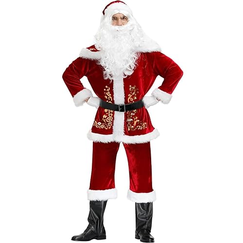 Bastwahl Santa Claus Kostüm Herren Damen - Set Santa Claus Weihnachtsmannkostüm Nikolauskostüm für Weihnachten Kostüm für Nikolaus Weihnachtsmann Herren Erwachsene 9PC von Bastwahl