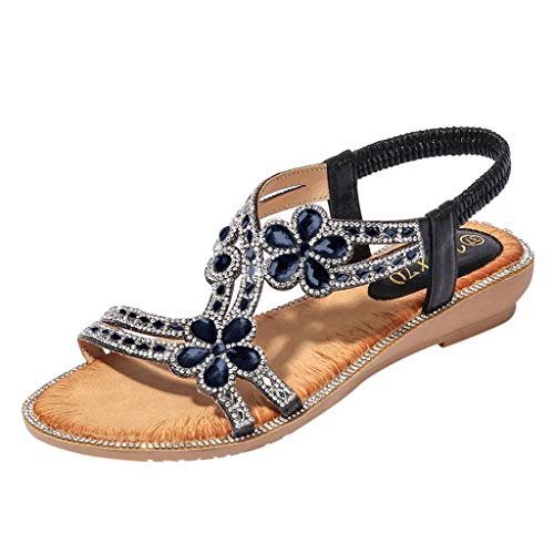 Bastwahl Schicke Sandalen Damen T-Strap Offene Zehen Sandalen Abendschuh Bequem Breite Füße Sommer Freizeit Zehentrenner Kleid Strandschuhe mit Weiche Fußbett mit Kork-Fußbett von Bastwahl