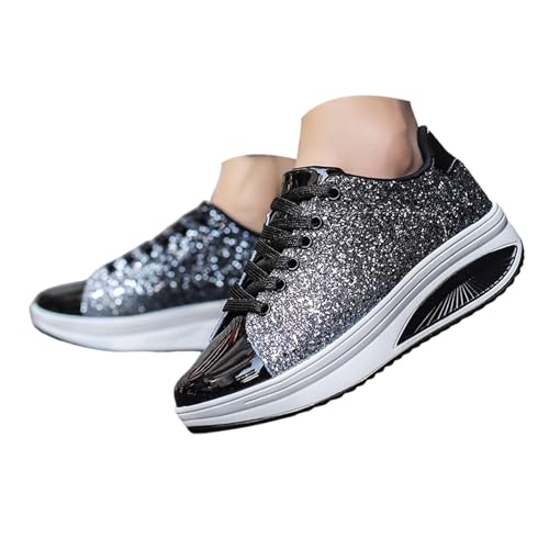 Bastwahl Sneaker Damen Weiß Mit Glitzer - Laufschuhe Glitzer Mode Pailletten Sneaker Flach Schuhe Schuhe Bunt Turnschuhe Freizeit Schnürer Sportschuhe Glänzende Schuhe von Bastwahl