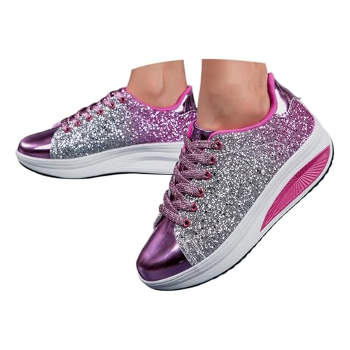 Bastwahl Stoffschuhe Damen Weiß Glitzer - Schuhe Schnürsenkel Walkingschuhe Sneaker Atmungsaktiv Glitzer Turnschuhe Sneakers Pailletten Flache Low Outdoor Sportschuhe Laufschuhe von Bastwahl