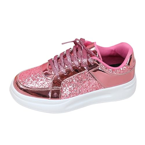 Bastwahl Stoffschuhe Damen Weiß Glitzer - Sneakers Pailletten Flache Low Outdoor Sportschuhe Laufschuhe Sneaker Atmungsaktiv Glitzer Turnschuhe Schuhe Schnürsenkel Walkingschuhe von Bastwahl