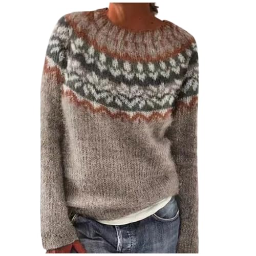 Bastwahl Strickpullover Damen Gestreift - Grobstrick Casual Sweater Elegant Pullover Oversized Langarm Sweatshirt Lose Oberteile Warm Einfarbig Wollpullover Strickpullover Lässiges Stricken Pulli von Bastwahl