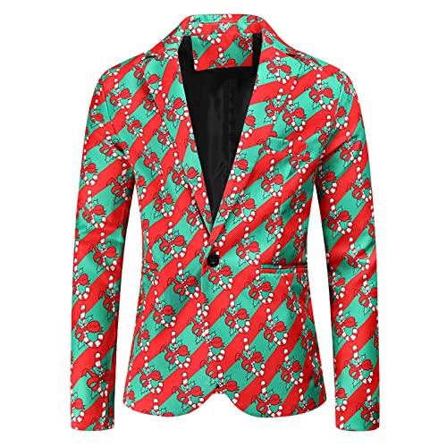 Bastwahl Weihnachten Sakko Herren - Sakko Weihnachten Slim Fit Blazer Jacke Schmaler Einreihiger Mantel Revers Freizeit Langarm Anzug Festlich Kostüm Freizeit Jackett Weihnachtsblazer Elk Print von Bastwahl