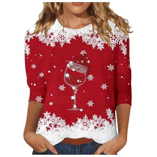 Bastwahl Weihnachts Shirt Damen 3/4 arm Festlich Lustig - Frauen Hemden Women Weihnachts Oversized T Shirt Arbeits Cute Weihnachtsbluse Schlankmacher Rundhals Light Weihnachtsmann Weihnachtsshirt von Bastwahl