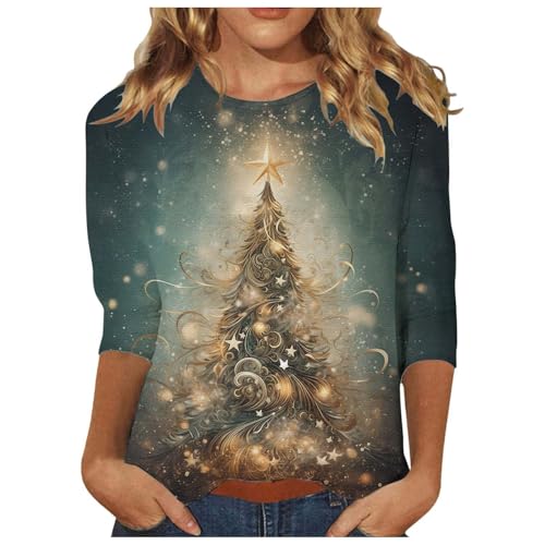 Bastwahl Weihnachts Shirt Damen 3/4 arm Festlich Lustig - Frauen Hemden Women Weihnachts Oversized T Shirt Arbeits Cute Weihnachtsbluse Schlankmacher Rundhals Light Weihnachtsmann Weihnachtsshirt von Bastwahl