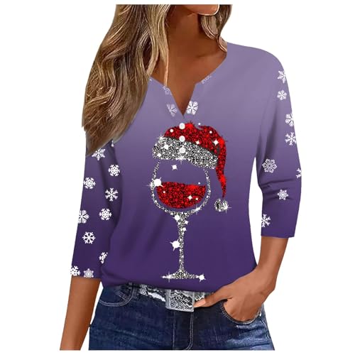 Bastwahl Weihnachtsbluse Damen Lustig - Weihnachtsshirt V Ausschnitt Weihnachtsmann Knöpfen Hemde Slim Weihnachten 3/4 Ärmel Blusentops Oversized Shirt Tshirt 3/4 Arm Frauen Günstig von Bastwahl