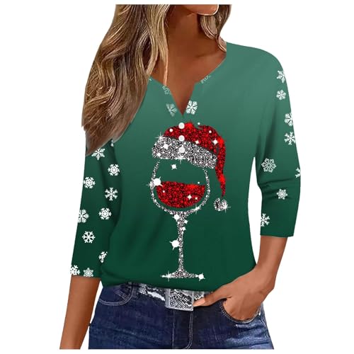 Bastwahl Weihnachtsbluse Damen Lustig - Weihnachtsshirt V Ausschnitt Weihnachtsmann Knöpfen Hemde Slim Weihnachten 3/4 Ärmel Blusentops Oversized Shirt Tshirt 3/4 Arm Frauen Günstig von Bastwahl