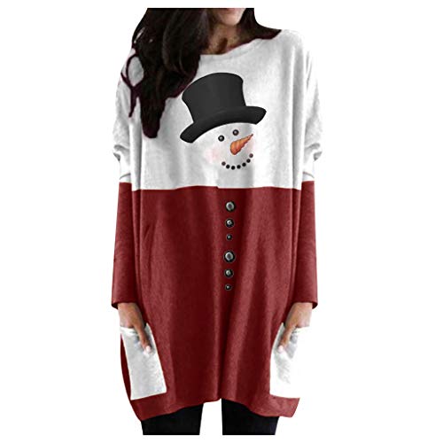 Bastwahl Weihnachtskleid Damen Lustig Lang - Longpullover Langarmshirt Lang Oversized Rundhalsausschnitt T-Shirts Sweashirt Tunika Damen Pulli Long-Shirt Kleid mit Taschen von Bastwahl