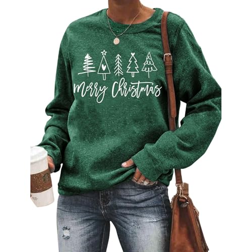 Bastwahl Weihnachtspullover Damen Sweatshirt Weihnachtsbaum Druck Rundhals Langarm Weihnacht Xmas Pullover Casual Christmas Lustig Sweat Oberteile Grün/Rosa von Bastwahl