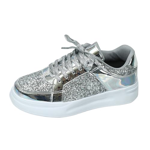 Bastwahl Weiße Sneaker Damen Mit Glitzer - Outdoor Sportschuhe Laufschuhe Sneaker Atmungsaktiv Glitzer Turnschuhe Schuhe Schnürsenkel Walkingschuhe Sneakers Pailletten Flache Low von Bastwahl