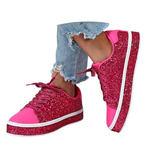 Bastwahl Weiße Sneaker Damen Mit Glitzer - Pailletten Sneaker Flach Schuhe Laufschuhe Glitzer Mode Freizeit Schnürer Sportschuhe Glänzende Schuhe Schuhe Bunt Turnschuhe von Bastwahl