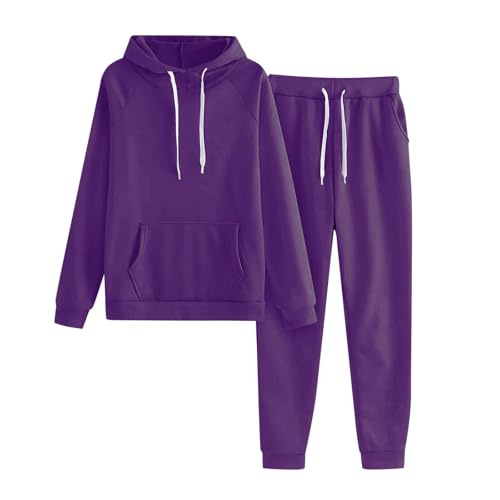 Jogginganzug Damen Warm Fleece Zweiteiler - Trainingsanzug Weich Baumwolle Hausanzug Hoodies Loungewear Set Dick Tracksuit Freizeitanzug Casual Activewear mit Kordelzug Taschen Große Größen von Bastwahl