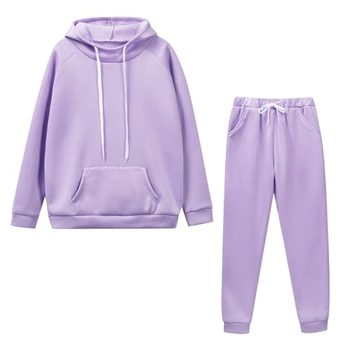 Jogginganzug Damen Warm Fleece Zweiteiler - Trainingsanzug Weich Baumwolle Hausanzug Hoodies Loungewear Set Dick Tracksuit Freizeitanzug Casual Activewear mit Kordelzug Taschen Große Größen von Bastwahl