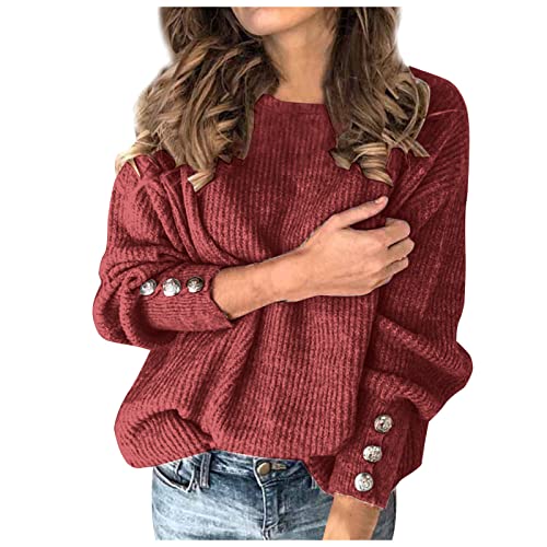 Pullover Damen Baumwolle Langarm - Pullover Oversized Langarm Sweatshirt Lose Oberteile Warm Einfarbig Wollpullover Grobstrick Casual Sweater Elegant Strickpullover Lässiges Stricken Pulli von Bastwahl