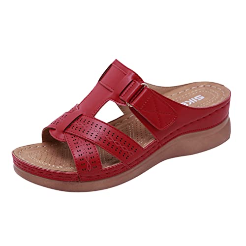 Sandalen Breite Füße Damen Modische Leicht Slippers Orthopädische Sandalen Niedriger Absatz High Heel Leichte Strandsandalen Bad-Hausschuhe mit Kork-Fußbett Weiche Sohle von Bastwahl