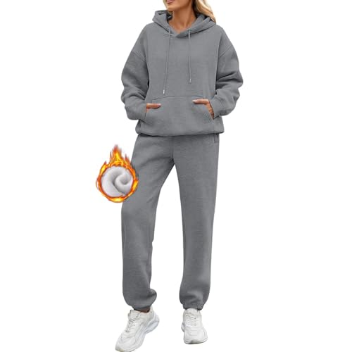 Trainingsanzug Damen Warm Fleece Zweiteiler - Jogginganzug Weich Baumwolle Hausanzug Hoodies Loungewear Set Dick Tracksuit Freizeitanzug Casual Activewear mit Kordelzug Taschen Activewear-Sets von Bastwahl