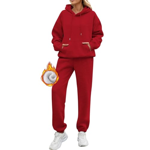 Trainingsanzug Damen Warm Fleece Zweiteiler - Jogginganzug Weich Baumwolle Hausanzug Hoodies Loungewear Set Dick Tracksuit Freizeitanzug Casual Activewear mit Kordelzug Taschen Activewear-Sets von Bastwahl