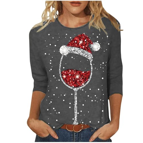 Weihnachts Shirt Damen 3/4 arm Festlich Lustig - Frauen Hemden Women Weihnachts Oversized T Shirt Arbeits Cute Weihnachtsbluse Schlankmacher Rundhals Light Weihnachtsmann Weihnachtsshirt von Bastwahl