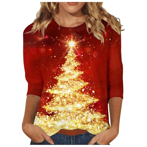 Weihnachts Shirt Damen 3/4 arm Festlich Lustig - Frauen Hemden Women Weihnachts Oversized T Shirt Arbeits Cute Weihnachtsbluse Schlankmacher Rundhals Light Weihnachtsmann Weihnachtsshirt von Bastwahl