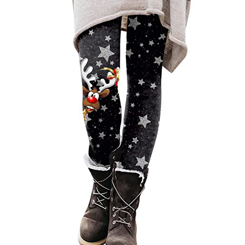 Weihnachtsleggings Damen Warm Schwarz - Leggings Weihnachts Druck Blickdichte Fitnesshose Laufhose Tights Elastische Sport Yogahosen Slim Fit Hohe Taille Lange Strumpfhosen Weihnachtshose von Bastwahl