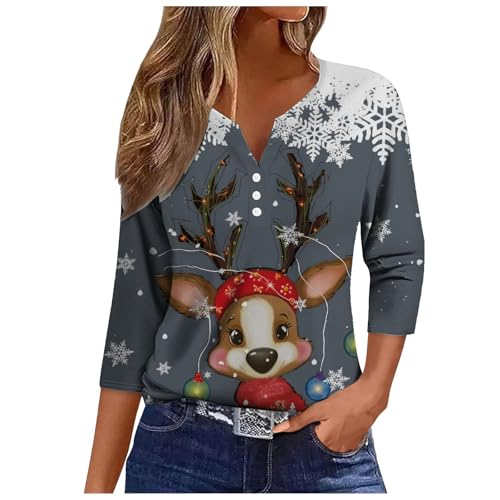 Weihnachtsshirt Damen Mit V Ausschnitt - Weihnachtsmann Knöpfen Hemde Slim Tshirt 3/4 Arm Frauen Günstig Blusentops Oversized Shirt Weihnachten 3/4 Ärmel Weihnachtsshirt V Ausschnitt von Bastwahl