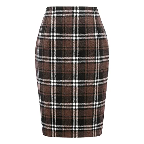 Winterrock Damen Midi Wolle - Rock Mit Plaid a Linie Hohe Taille Arbeitsrock Winter Vintage Retro Bodycon Rock Winterrock Midirock Büro Rock Figurbetont Knielang Kariert Röcke Knielang Wollrock von Bastwahl