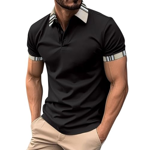 polohemd Herren,Poloshirt Herren Kurzarm Modern mit Brusttasche T-Shirts Polohemd Freizeit Sommer Sommershirts mit Lässigem Kragen Atmungsaktiv Oberteile Schwarz M von Bastwahl