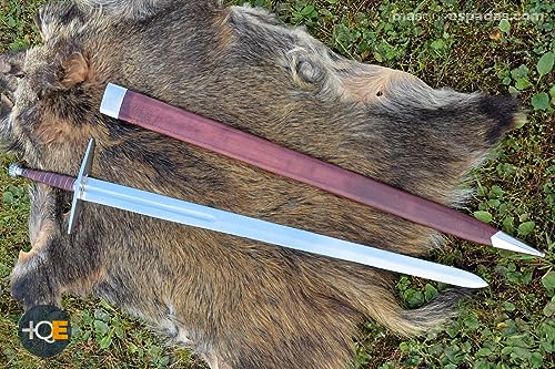 Battle-Merchant Langes Schwert mit lederbezogener Scheide | Echtes Metallschwert aus Federstahl für Erwachsene | Deko Waffe aus dem Spätmittelalter von Battle-Merchant