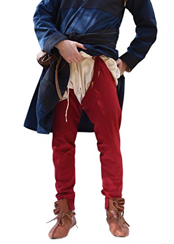 Battle-Merchant Mittelalter Beinlinge mit Nestelbändern Herren Baumwolle | Wikinger Hose Fasching Rollenspiel | LARP Gewandung, rot, Gr. XXL von Battle-Merchant